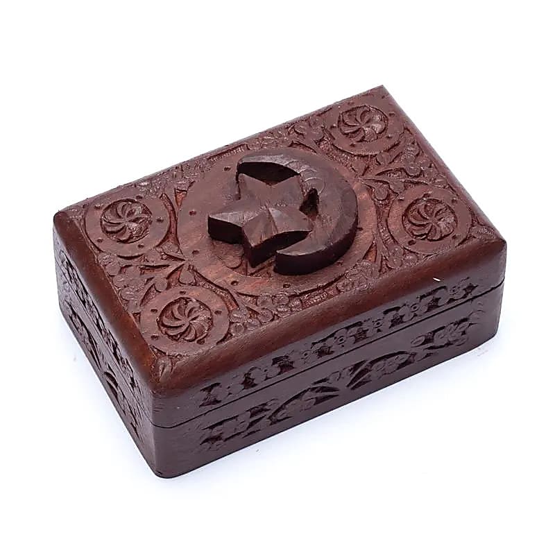 Scatola per Tarocchi in legno Stella e Luna - Intagliata a mano | Scopri su Clorophilla Shop