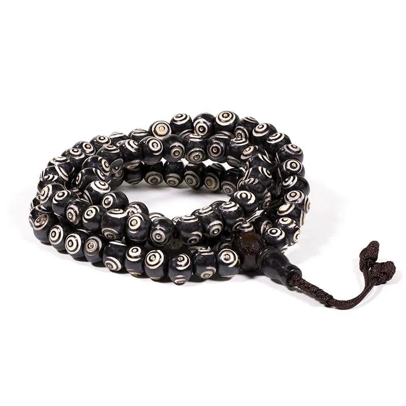 Mala Tibetana Collana Rosario 108 Grani Bianco e Nero + Perla Grande | Scopri su Clorophilla Shop
