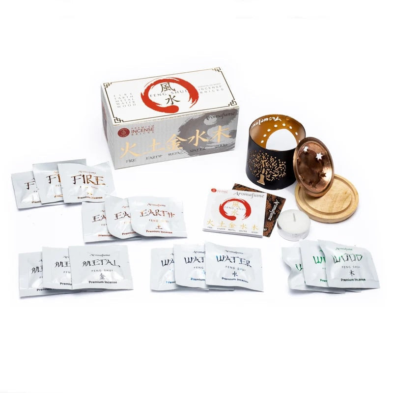 Aromafume Feng Shui Kit Bruciaincenso + 15 Mattoncini di Incenso 5 Elementi - Niente Fumo e Cenere | Scopri su Clorophilla Shop